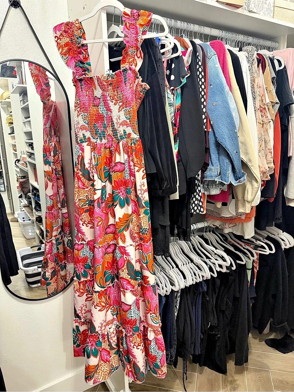 Melloday XL Tropical Floral Smocked Maxi Dress Flutter Sleeve